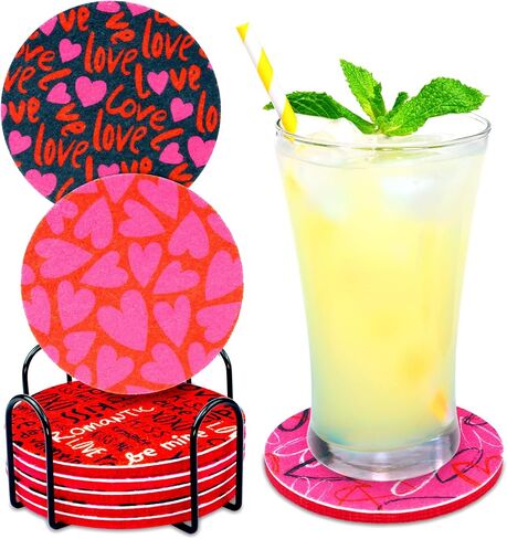 GIFTIZAN - Felt Coasters for Drinks 8pcs - Coaster Set 100% Recyclable - with Metal Coaster Holder - Kitchen Decor - House Warming Gifts New Home Decor in Saudi Arabia