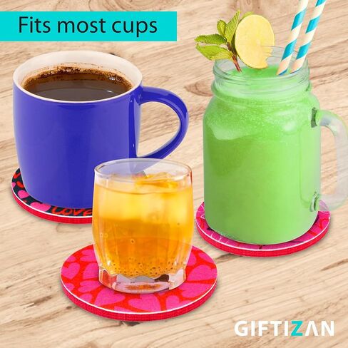 GIFTIZAN - Felt Coasters for Drinks 8pcs - Coaster Set 100% Recyclable - with Metal Coaster Holder - Kitchen Decor - House Warming Gifts New Home Decor in Saudi Arabia