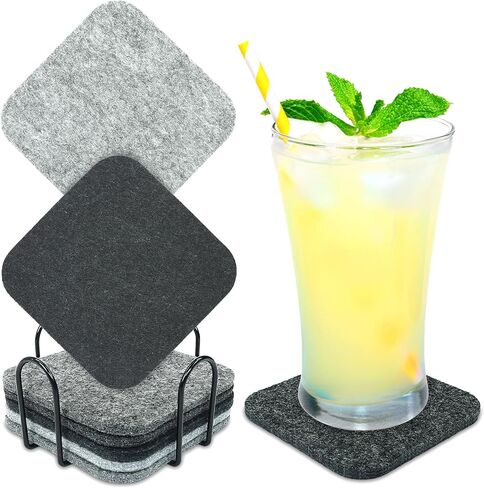 GIFTIZAN - Felt Coasters for Drinks 8pcs - Coaster Set 100% Recyclable - with Metal Coaster Holder - Kitchen Decor - House Warming Gifts New Home Decor in Saudi Arabia