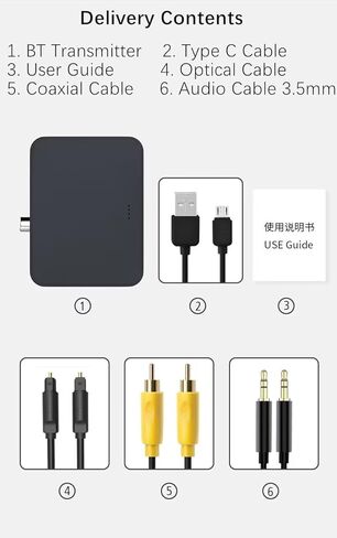 جهاز إرسال بلوتوث بصري 5.0 للتلفزيون مع التحكم في مستوى الصوت وزمن الوصول المنخفض، (بصري، AUX، محوري، فتحة بطاقة TF) زوج محول صوت بلوتوث Toslink مع سماعة رأس BT - مصدر طاقة USB in Kuwait