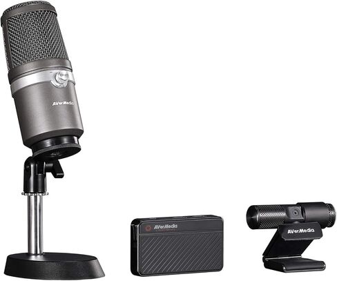 حزمة البث المباشر AVerMedia BO311 مع بطاقة التقاط وكاميرا ويب 1080 بكسل وميكروفون USB للبث والألعاب والكمبيوتر المحمول والكمبيوتر الشخصي ودعم Twitch وMixer وYouTube والمزيد in Kuwait
