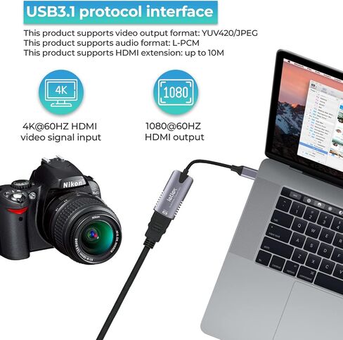 Video Capture Card USB -A HDMI Adapter 4k HDMI Video Recorder & Capture Card for Streaming 4k HDMI Video Capture Card HDMI Recorder USB Capture Card HDMI Video Capture Card Gaming Video Card in Saudi Arabia