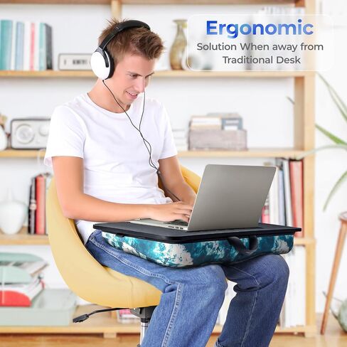 مكتب لاب توب من إل دكتور، مكتب لاب توب مع وسادة، مكتب لاب توب للكمبيوتر المحمول، يناسب كمبيوتر محمول يصل إلى 17 بوصة، قابل للإزالة والغسل، مكتب كمبيوتر محمول للسرير، الأريكة، المكتب المنزلي، موجات زرقاء (كبير) in Kuwait