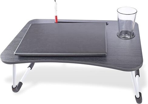 BloxBerry Collapsible Lap Desk - Black Bed Laptop Table, Cup Holder, Storage Tray, Tablet Slot - Work from Home & Online Learning in Saudi Arabia