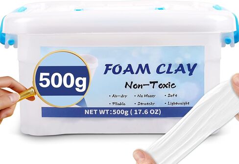 طين تشكيلي جاف بالهواء للبالغين، 500 جرام أبيض خفيف الوزن عالي الجودة سريع الجفاف من الطين الإسفنجي للحفلات التنكرية، مستلزمات الفنون والحرف اليدوية الإبداعية للبالغين مع أدوات النحت in Kuwait