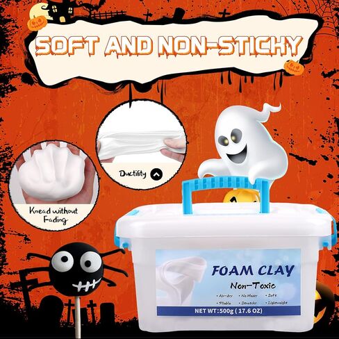 طين تشكيلي جاف بالهواء للبالغين، 500 جرام أبيض خفيف الوزن عالي الجودة سريع الجفاف من الطين الإسفنجي للحفلات التنكرية، مستلزمات الفنون والحرف اليدوية الإبداعية للبالغين مع أدوات النحت in Kuwait