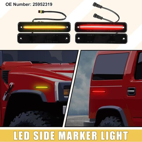 A ABSOPRO LED Side Marker Light 25952319 15114677 Front Rear Turn Signal Lights Fender Sidemarker Lamps for Hummer H2 2003-2009 Black Lens Amber Red Light 2 Pair in Saudi Arabia