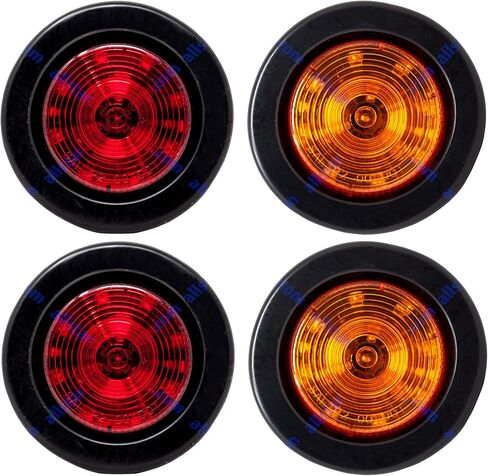 All Star Truck Parts] 2x Amber + 2x Red 2.5" 12 Led Round Side Marker Clearance Lights Grommet Flush Mount, Sealed Truck Trailer with Reflex Lens, IP67 Waterproof- Super Bright DOT SAE P2 FMVSS 180 in Saudi Arabia