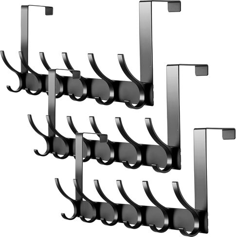 Kenning 3 Pack Over The Door Hook Hanger Over The Door Towel Rack Coat Rack Heavy Duty Door Coat Hanger with 6 Hooks for Hanging Clothes, Coats, Towels, Back of Bathroom (Black, Long) in Saudi Arabia