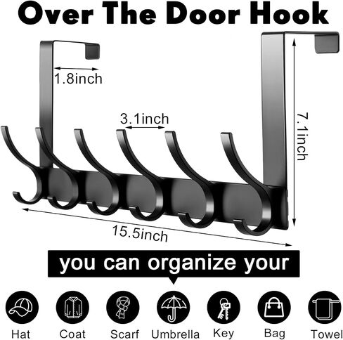 Kenning 3 Pack Over The Door Hook Hanger Over The Door Towel Rack Coat Rack Heavy Duty Door Coat Hanger with 6 Hooks for Hanging Clothes, Coats, Towels, Back of Bathroom (Black, Long) in Saudi Arabia