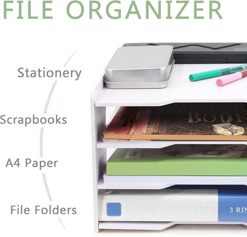 SONGWAY Scrapbook Paper Organizer 12x12-4 Tier File Organizer for Desk, Scrapbook Paper Storage, Paper Holder, 12x12 Stackable Paper Trays, Desktop Paper Storage Organizer Cube for Home Office in Kuwait