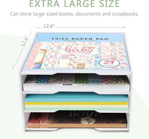 SONGWAY Scrapbook Paper Organizer 12x12-4 Tier File Organizer for Desk, Scrapbook Paper Storage, Paper Holder, 12x12 Stackable Paper Trays, Desktop Paper Storage Organizer Cube for Home Office in Kuwait