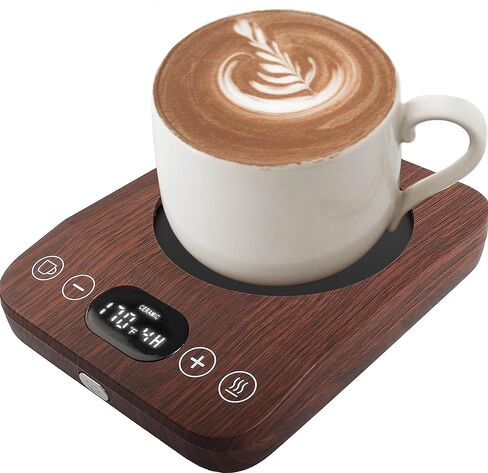 جينكس القهوة القدح أكثر دفئا، الجاذبية شمعة القدح دفئا الكهربائية، تشغيل / إيقاف تلقائي مع 9 إعدادات درجة الحرارة، 1-9 الموقت المشروبات دفئا العملي المحمولة أكثر دفئا للمنزل والمكتب (الخشب) in Kuwait