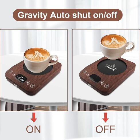 جينكس القهوة القدح أكثر دفئا، الجاذبية شمعة القدح دفئا الكهربائية، تشغيل / إيقاف تلقائي مع 9 إعدادات درجة الحرارة، 1-9 الموقت المشروبات دفئا العملي المحمولة أكثر دفئا للمنزل والمكتب (الخشب) in Kuwait