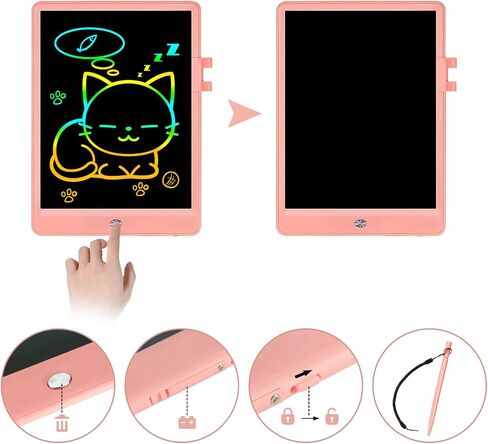 NECHOUZHLI LCD Writing Tablet, Doodle Board Toys Gifts for 3-8 Year Old Girls Boys, 10 Inch Colorful Electronic Board Drawing Pad for Kids, Gifts for Toddler Educational Learning Travel Birthday, Pink in Saudi Arabia