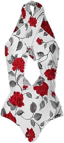 IMEKIS Womens 2 Piece Swimsuit with Cover Ups Set Retro Floral Print One Piece Swimwear Sarong Summer Holiday Outfit in Saudi Arabia
