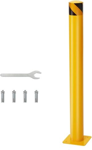 KIMORE Safety Bollard - 36 Inch Height, Yellow Steel Post, Includes 4 Anchor Bolts, Ideal for Traffic Management and Property Protection in Saudi Arabia
