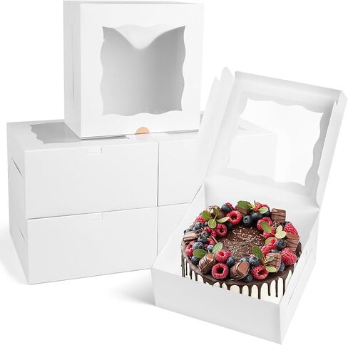 JOHOUSE 5PCS Cake Boxes, Bakery Box with Window 10 Inch White Treat Box with Board for Pastries Chocolates Cookies Birthday Party Wedding in Saudi Arabia