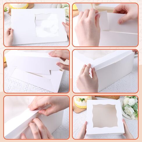 JOHOUSE 5PCS Cake Boxes, Bakery Box with Window 10 Inch White Treat Box with Board for Pastries Chocolates Cookies Birthday Party Wedding in Saudi Arabia