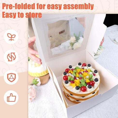 JOHOUSE 5PCS Cake Boxes, Bakery Box with Window 10 Inch White Treat Box with Board for Pastries Chocolates Cookies Birthday Party Wedding in Saudi Arabia