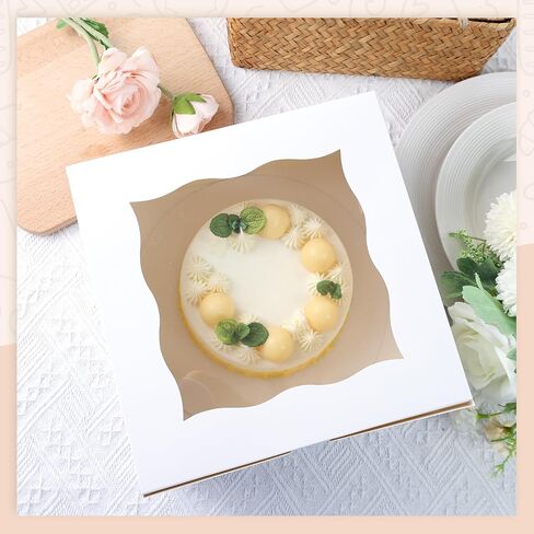 JOHOUSE 5PCS Cake Boxes, Bakery Box with Window 10 Inch White Treat Box with Board for Pastries Chocolates Cookies Birthday Party Wedding in Saudi Arabia