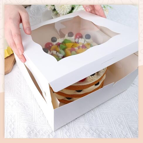 JOHOUSE 5PCS Cake Boxes, Bakery Box with Window 10 Inch White Treat Box with Board for Pastries Chocolates Cookies Birthday Party Wedding in Saudi Arabia