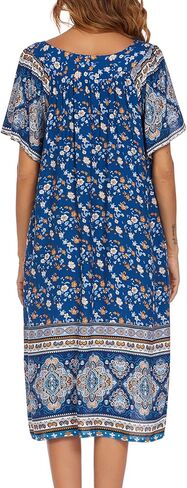 Ekouaer Womens Nightgown Short Sleeve House Dress with Pockets-Floral Print Mumu Dress Blue Floral L in Kuwait
