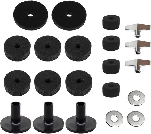 TUOREN Set of 21 Pieces Cymbal Replacement Accessories Cymbal Felts Hi-Hat Clutch Felt Hi Hat Cup Felt Cymbal Sleeves with Wing Nuts, Washer Replacement Black in Saudi Arabia