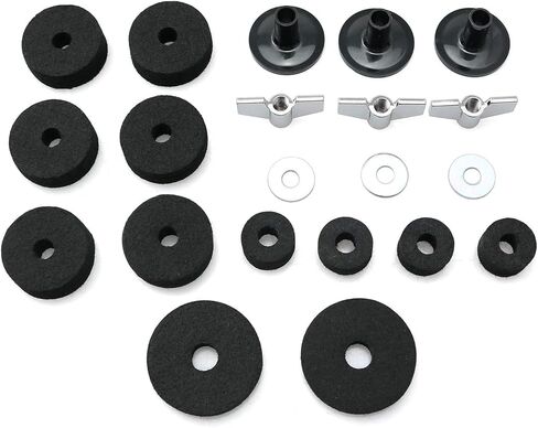 TUOREN Set of 21 Pieces Cymbal Replacement Accessories Cymbal Felts Hi-Hat Clutch Felt Hi Hat Cup Felt Cymbal Sleeves with Wing Nuts, Washer Replacement Black in Saudi Arabia