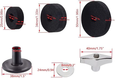 TUOREN Set of 21 Pieces Cymbal Replacement Accessories Cymbal Felts Hi-Hat Clutch Felt Hi Hat Cup Felt Cymbal Sleeves with Wing Nuts, Washer Replacement Black in Saudi Arabia