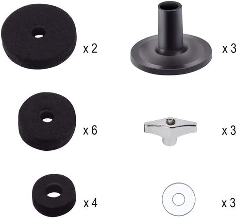 TUOREN Set of 21 Pieces Cymbal Replacement Accessories Cymbal Felts Hi-Hat Clutch Felt Hi Hat Cup Felt Cymbal Sleeves with Wing Nuts, Washer Replacement Black in Saudi Arabia