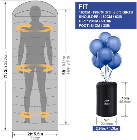 LANMOUNTAIN Sleeping Bag for Adults,Waterproof,Backpacking Lightweight-3 Season Warm & Cool Weather 10℉-45℉,Girls Boys for Outdoor Hiking Travel Gear Must Kids Sleep Accessories in Kuwait