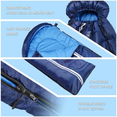 LANMOUNTAIN Sleeping Bag for Adults,Waterproof,Backpacking Lightweight-3 Season Warm & Cool Weather 10℉-45℉,Girls Boys for Outdoor Hiking Travel Gear Must Kids Sleep Accessories in Kuwait