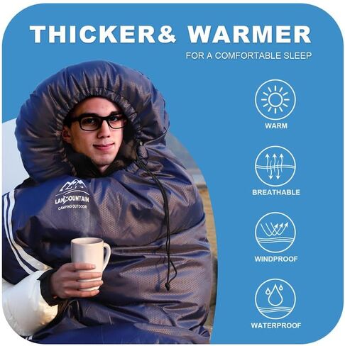 LANMOUNTAIN Sleeping Bag for Adults,Waterproof,Backpacking Lightweight-3 Season Warm & Cool Weather 10℉-45℉,Girls Boys for Outdoor Hiking Travel Gear Must Kids Sleep Accessories in Kuwait
