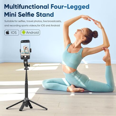Selfie Stick Tripod for iPhone Stand for Video Recording,53 Inch Selfie Light for iPhone with Light,360 Degree Adjustable Quadripod for Cell Phone Gopro with Remote Aluminium Black in Saudi Arabia