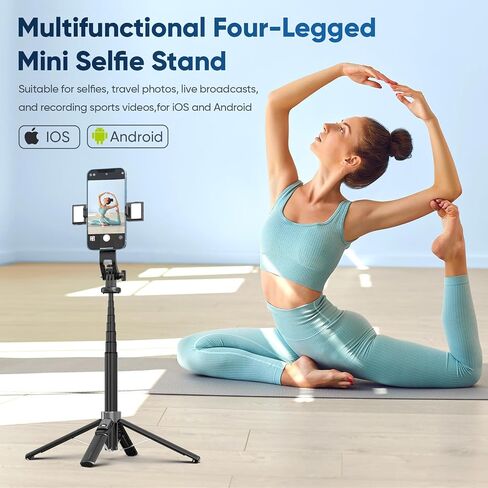 Selfie Stick Tripod for iPhone Stand for Video Recording,53 Inch Selfie Light for iPhone with Light,360 Degree Adjustable Quadripod for Cell Phone Gopro with Remote Aluminium Black in Saudi Arabia