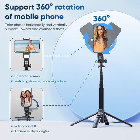 Selfie Stick Tripod for iPhone Stand for Video Recording,53 Inch Selfie Light for iPhone with Light,360 Degree Adjustable Quadripod for Cell Phone Gopro with Remote Aluminium Black in Saudi Arabia