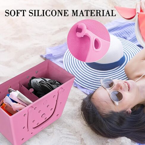 SAMIQU Silicone Beach Tote Bag Organizer Compatible with Bogg Bag, Phone Holder Cup Holder Insert Divider, Bogg Bag Accessory Pink in Saudi Arabia