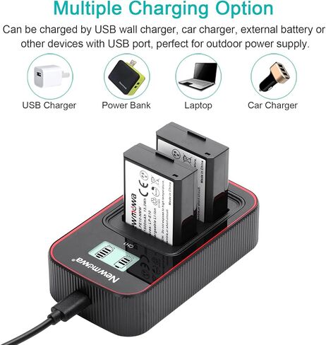 بطارية بديلة Newmowa LP-E10 (عبوتان) وشاشة LCD ذكية شاحن USB مزدوج لكاميرا Canon LP-E10 وCanon EOS Rebel T3 وT5 وT6 وT7 و1100D و1200D و2000D و4000D وKiss X50 وKiss X70 الرقمية in Kuwait