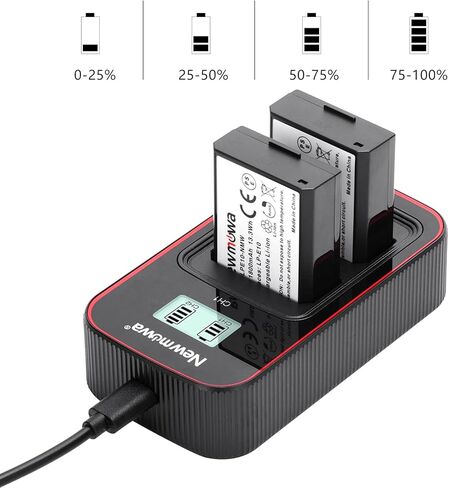 بطارية بديلة Newmowa LP-E10 (عبوتان) وشاشة LCD ذكية شاحن USB مزدوج لكاميرا Canon LP-E10 وCanon EOS Rebel T3 وT5 وT6 وT7 و1100D و1200D و2000D و4000D وKiss X50 وKiss X70 الرقمية in Kuwait