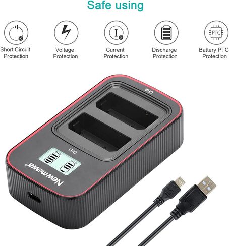 بطارية بديلة Newmowa LP-E10 (عبوتان) وشاشة LCD ذكية شاحن USB مزدوج لكاميرا Canon LP-E10 وCanon EOS Rebel T3 وT5 وT6 وT7 و1100D و1200D و2000D و4000D وKiss X50 وKiss X70 الرقمية in Kuwait