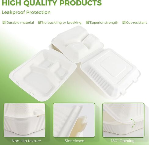 Azure Zone، 9 بوصة، صدفة قابلة للتحلل البيولوجي مكونة من 3 أقسام، 100 عبوة جاهزة للاستخدام، صديقة للبيئة، قابلة للتحلل الحيوي مصنوعة من ألياف قصب السكر in Kuwait