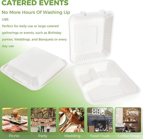 Azure Zone، 9 بوصة، صدفة قابلة للتحلل البيولوجي مكونة من 3 أقسام، 100 عبوة جاهزة للاستخدام، صديقة للبيئة، قابلة للتحلل الحيوي مصنوعة من ألياف قصب السكر in Kuwait