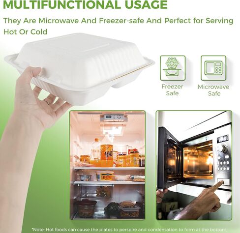 Azure Zone، 9 بوصة، صدفة قابلة للتحلل البيولوجي مكونة من 3 أقسام، 100 عبوة جاهزة للاستخدام، صديقة للبيئة، قابلة للتحلل الحيوي مصنوعة من ألياف قصب السكر in Kuwait