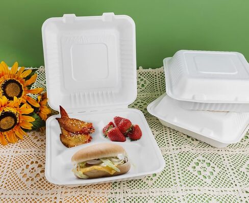 Azure Zone، 9 بوصة، صدفة قابلة للتحلل البيولوجي مكونة من 3 أقسام، 100 عبوة جاهزة للاستخدام، صديقة للبيئة، قابلة للتحلل الحيوي مصنوعة من ألياف قصب السكر in Kuwait