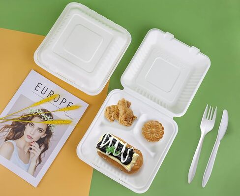 Azure Zone، 9 بوصة، صدفة قابلة للتحلل البيولوجي مكونة من 3 أقسام، 100 عبوة جاهزة للاستخدام، صديقة للبيئة، قابلة للتحلل الحيوي مصنوعة من ألياف قصب السكر in Kuwait