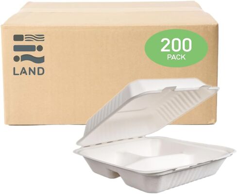 Eland 9x9 Compostable To Go Containers [50-Pack]|Biodegradable Clamshell Take Out Food Containers | PFAS-Free | Perfect for Carryout and Takeout - Natural(EL-19091BN) in Saudi Arabia