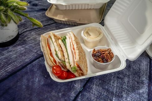 Eland 9x9 Compostable To Go Containers [50-Pack]|Biodegradable Clamshell Take Out Food Containers | PFAS-Free | Perfect for Carryout and Takeout - Natural(EL-19091BN) in Saudi Arabia