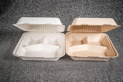 Eland 9x9 Compostable To Go Containers [50-Pack]|Biodegradable Clamshell Take Out Food Containers | PFAS-Free | Perfect for Carryout and Takeout - Natural(EL-19091BN) in Saudi Arabia