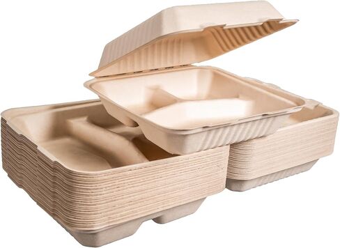 Eland 9x9 Compostable To Go Containers [50-Pack]|Biodegradable Clamshell Take Out Food Containers | PFAS-Free | Perfect for Carryout and Takeout - Natural(EL-19091BN) in Saudi Arabia